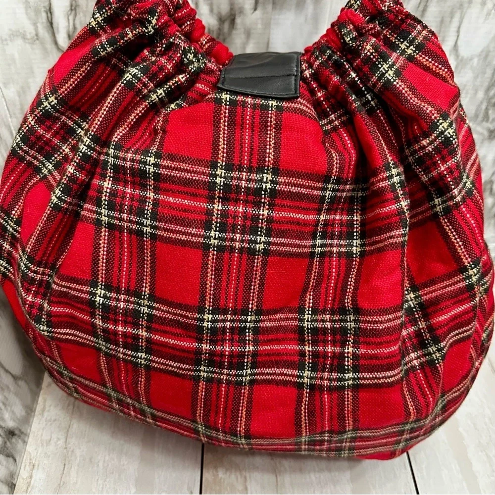Piper & Blue Large Red Tartan Plaid Slouch Hobo Bag Holiday Christmas Classic